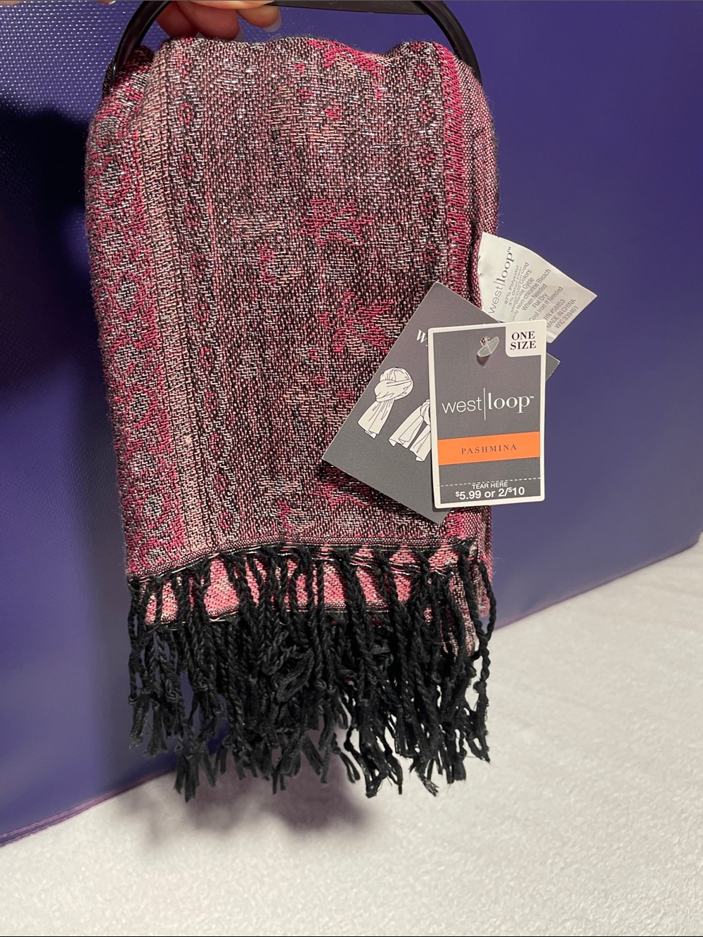 west loop Pink and Black Woven Pashmina Scarf